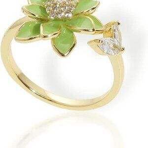 Spring Flower Adjustable Open Gold Ring for Women - Trendy Elegant Unique Cubic